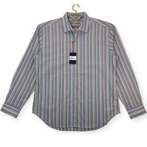 Robert Graham Striped‎ Button Down Dress Shirt Multi Color Pattern 2XL/2TG